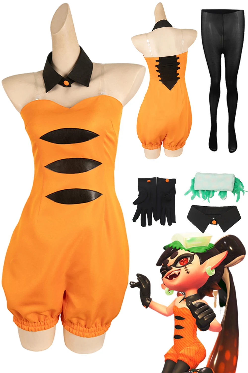 Callie Cosplay Orange Dress Game Splatooning Disgusie Pink Outfits Hat Gloves Socking Set Clothing Women Halloween Party Suit