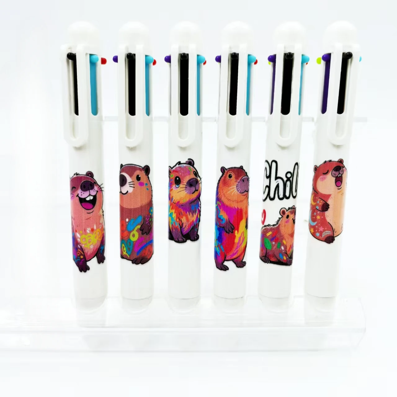 

6 шт., креативная разноцветная ручка Capibara Capybara, шариковая ручка «Свинька морская свинка», шариковая ручка «шесть в одном», многоцветная ручка для пресса