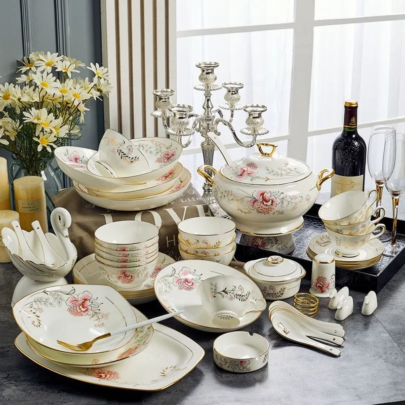 

Porcelain Dinnerware Set Ceramic 70 Pieces Luxurious European Tableware Dinner Set Gift Box Minimalist Giveaways Customized Logo