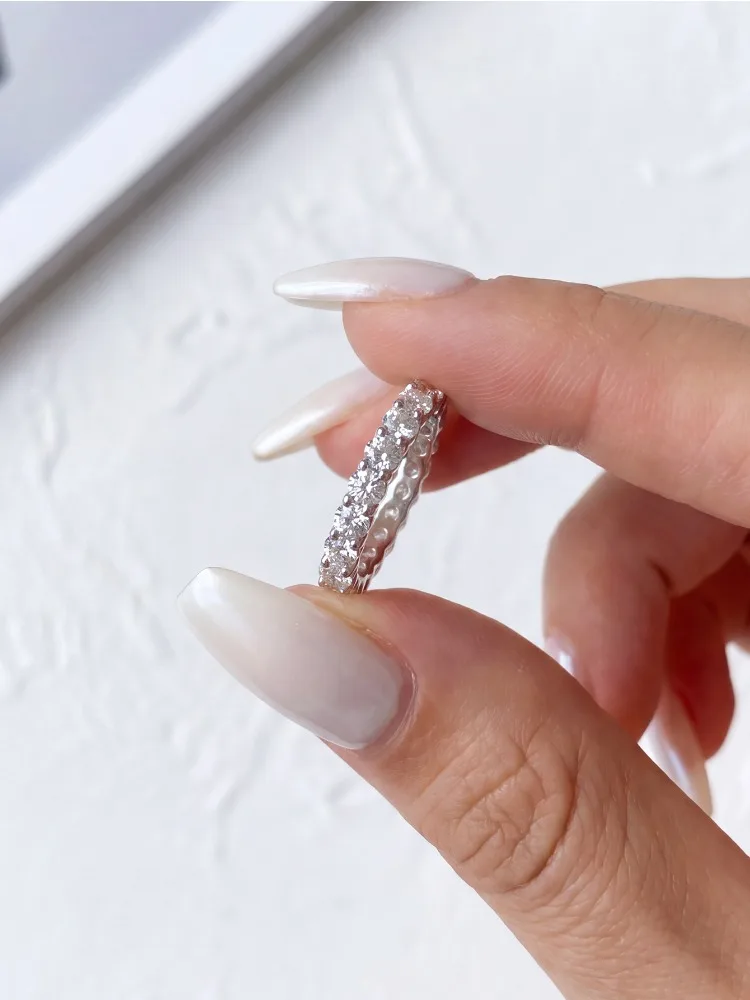 Modische Glänzende Echte Runde Moissanit-Diamantringe für Damen, Verlobungs- und Jubiläumsringe aus 925 Sterling Silber, Edle Schmuckstücke – Detail 2