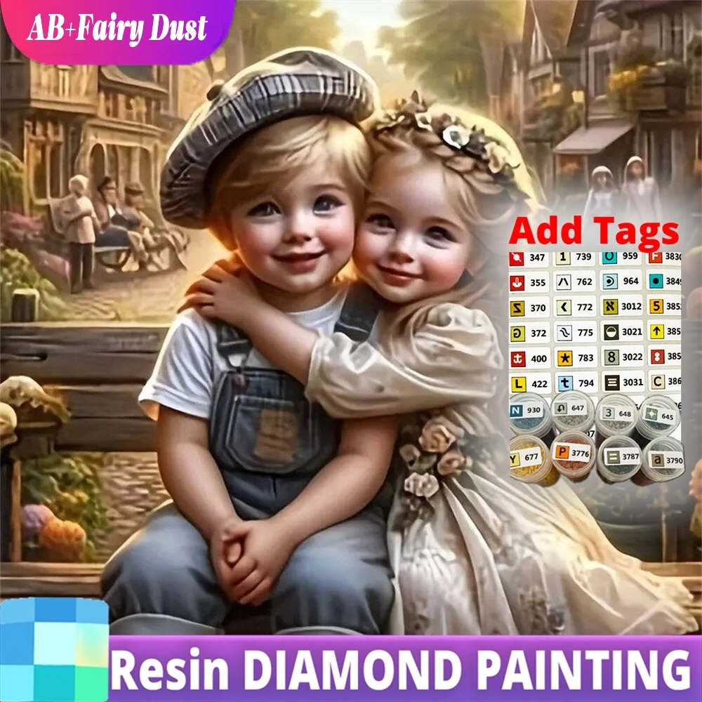 

Resin AB Fairy Dust Diamond Painting Boy Mosaic Girl Portrait DIY Picture Of Rhinestones Embroidery Cartoon Decor For Home