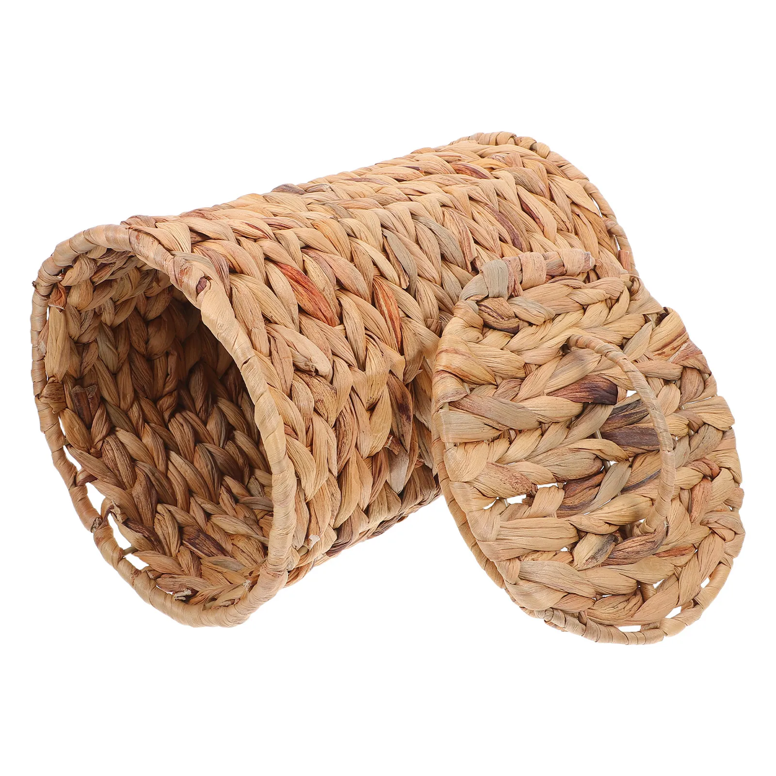 

Handwoven Rattan Trash Can Natural Rustic Waste Basket with Lid Compact Desktop Bedroom Bathroom Office Decorative Wicker Bin
