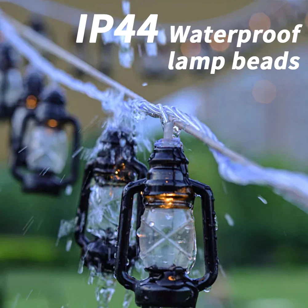 ไฟเชือกเทียนขนาดเล็กใช้พลังงานจากโคมไฟในบ้านน้ำมันก๊าดย้อนยุคขนาดเล็กสำหรับลานบ้านกลางแจ้งปาร์ตี้คริสต์มาสในสวน