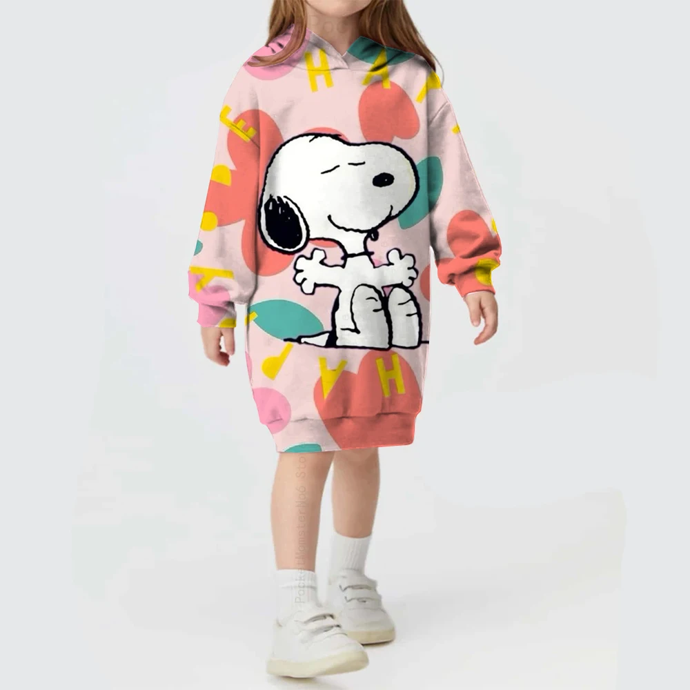 Snoopy Series Printed Girls Baby Autumn and Winter Long Sleeve Loose Hoodies Disney Loose Hoodies Dress Sweatshirts