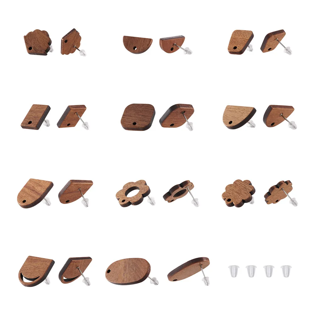 

Kissitty 22Pairs Walnut Wood Stud Earring Findings With Hole and Stainless Steel Pin Ear Nut for Earring Jewelry Findings Gift