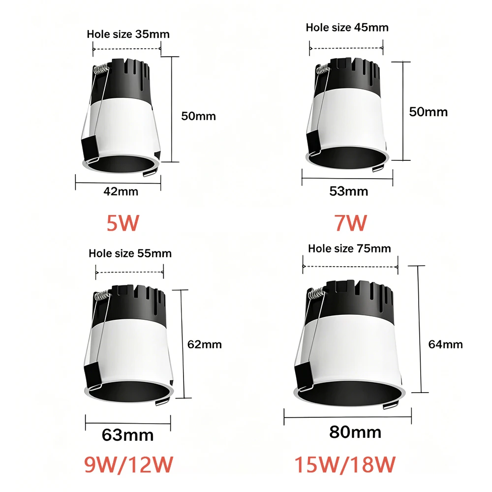Ultra-Narrow Frame Spotlight Embedded LED Dimmable Downlight, Deep Anti-Glare Mini Ceiling Light for Living Room, Indoor Light