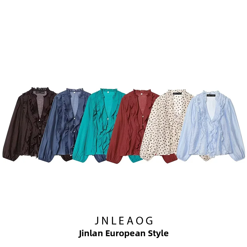 

Fashionable Layered Decorative Shirt JNLEAOG Women's Clothing Autumn New Style Breathable Polyester Long Sleeve V-neck Cardigan