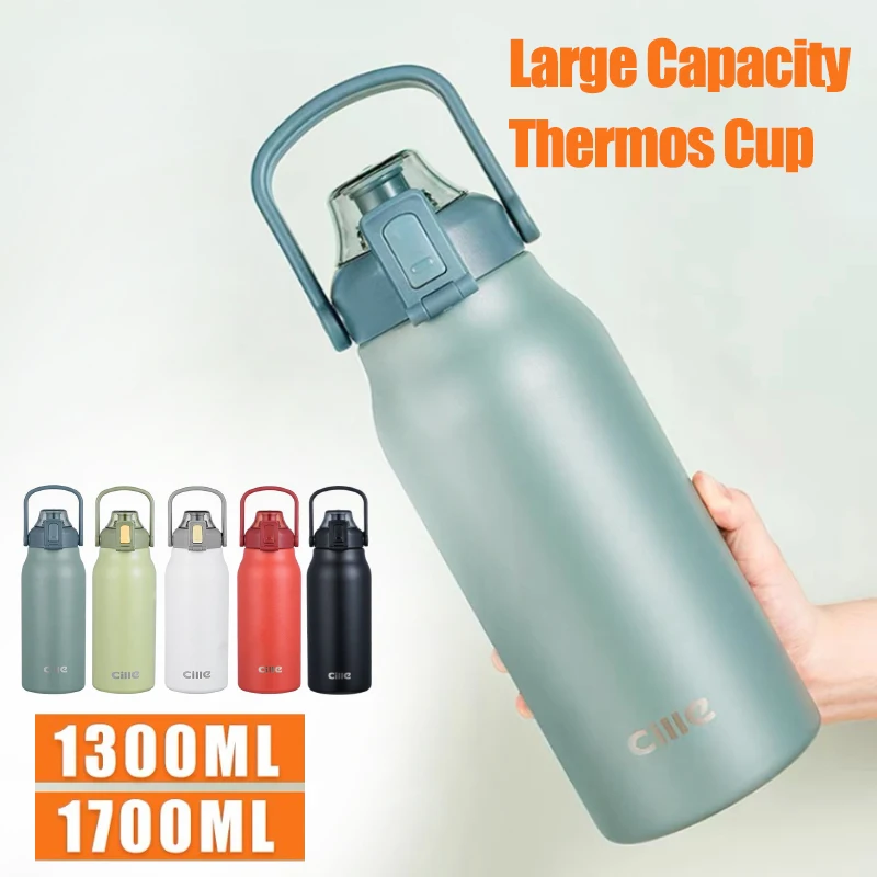 

1.7L Cille Water Bottle Thermos Flask Stainless Steel Thermos With Straw Sports Bottle