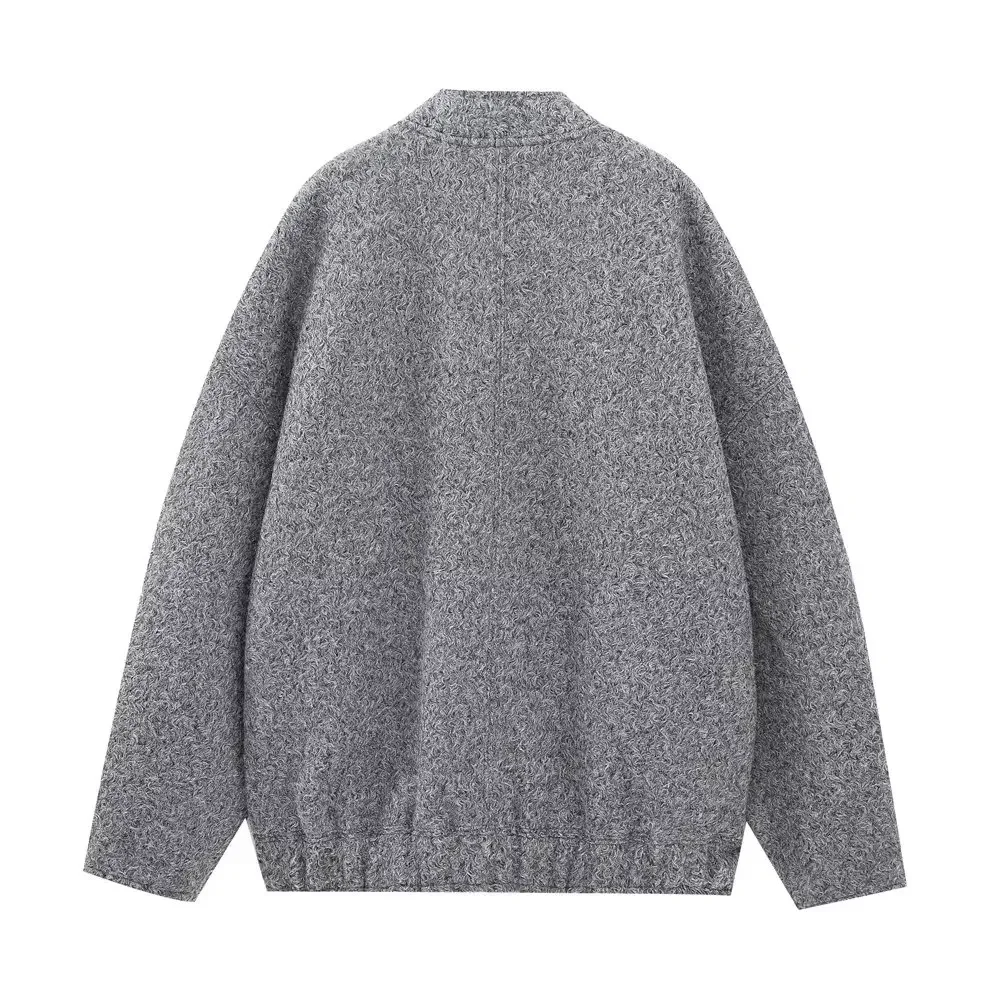 HH Elegante Damen-Bomberjacke mit Elastischem Saum, Einfarbig, mit Taschen, für Winter, Freizeit, Urlaub, Mode, Party, Einreihig, Oversized – Detail 3