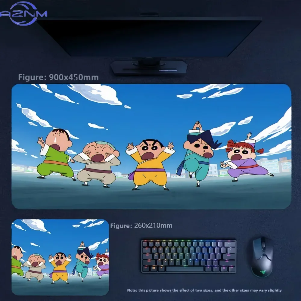 Anime Crayon Shin-chan Friends Sunset Countryside Large Mousepad Rubber Non-Slip Extended Gaming Desk Mat Keyboard Pad for PC Ga