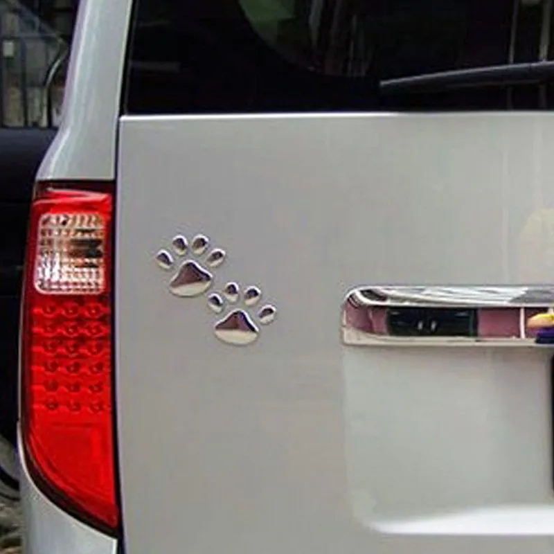 2-piece metal paw print car sticker set -3D animal dog cat footprint stickers, suitable for body decoration and styling logos