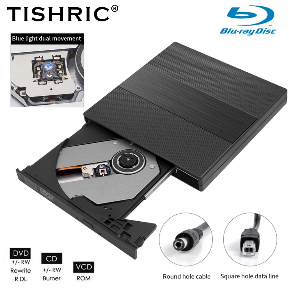 

TISHRIC Blu-Ray USB Optical Drive DVD Player CD DVD External 3D Slim External Blu ray Recorder CD-RW DVD-RW For Windows/IOS