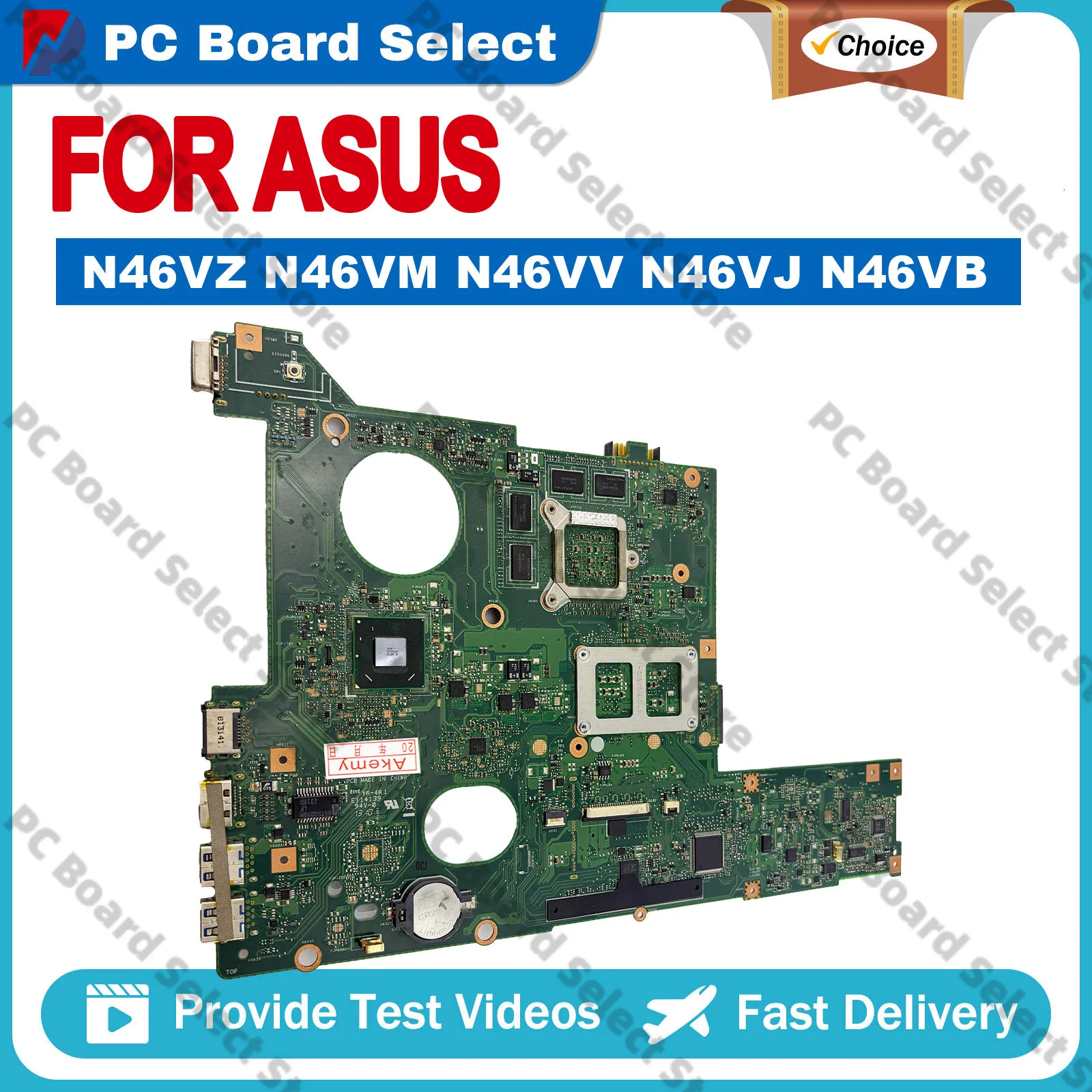 Placa-mãe para laptop N46VJ N46VZ para ASUS N46VM N46VV N46V N46VB N46VZ em estoque, 100% testada, envio rápido