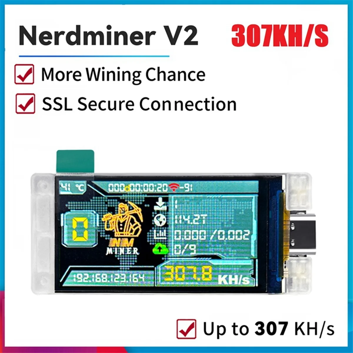 T47C_NMMiner Miner 265kH/S+NerdMiner V2 307KH/S Mineur de crypto à chaîne USB