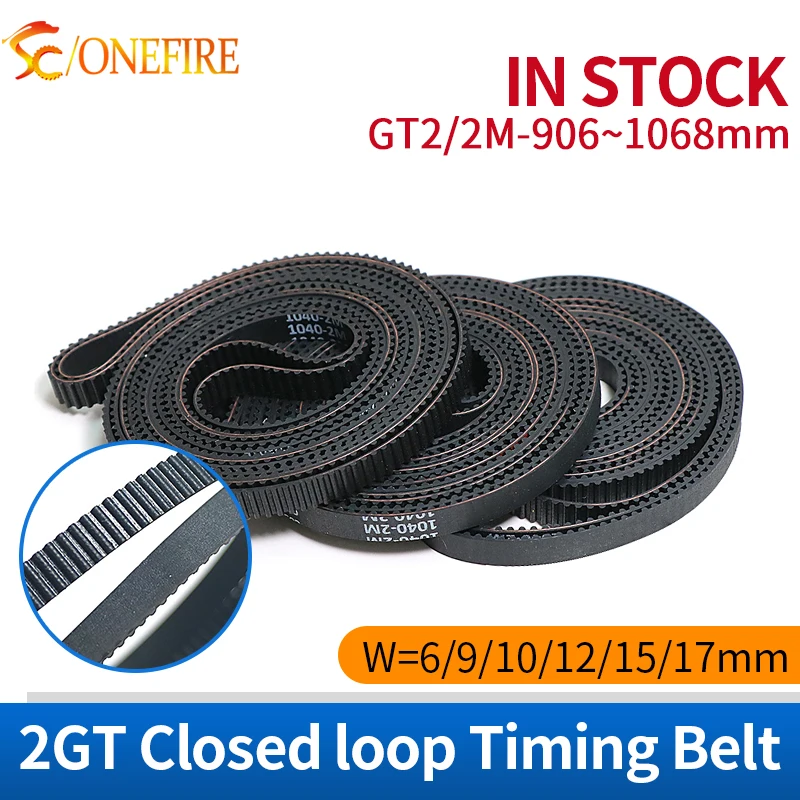 

2pcs GT2 closed loop rubber 2GT timing belt 2GT-906 910 930 950 960 976 994 1000 1040 1068 width 6/9/10/12/15/17mm