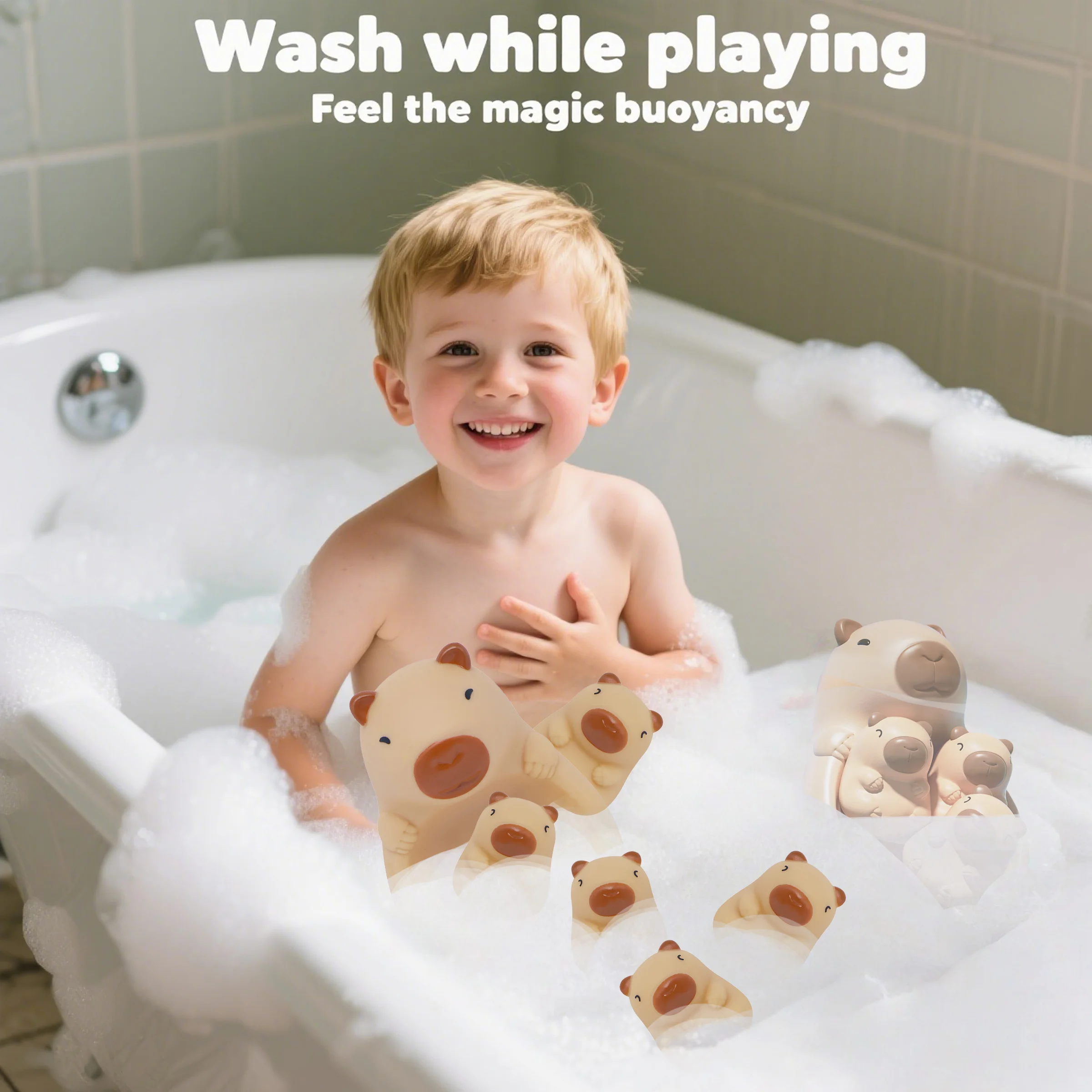 유치원 및 유아 욕실 에나멜 돌고래 귀여운 플로팅 장난감 아기 물놀이 및 물놀이 플로팅 카피바라 및 낚시 그물, 안전하고 무독성 어린이 목욕 대화형 장난감