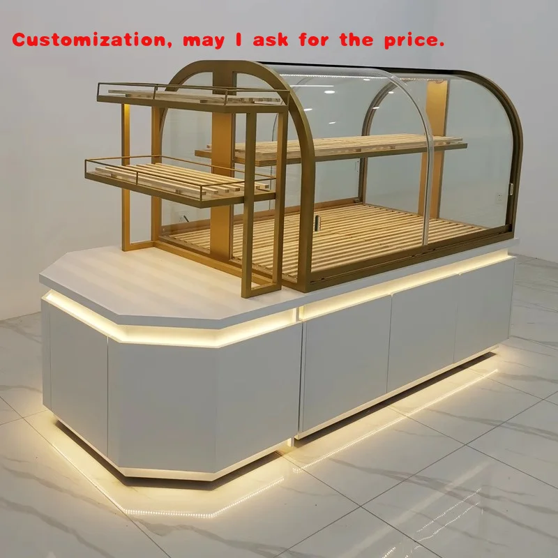 custom.Customizable LED Glass Showcase Display Cabinet Bakery Island Counter Shopping Mall Baking Cake and Dim Sum Retai