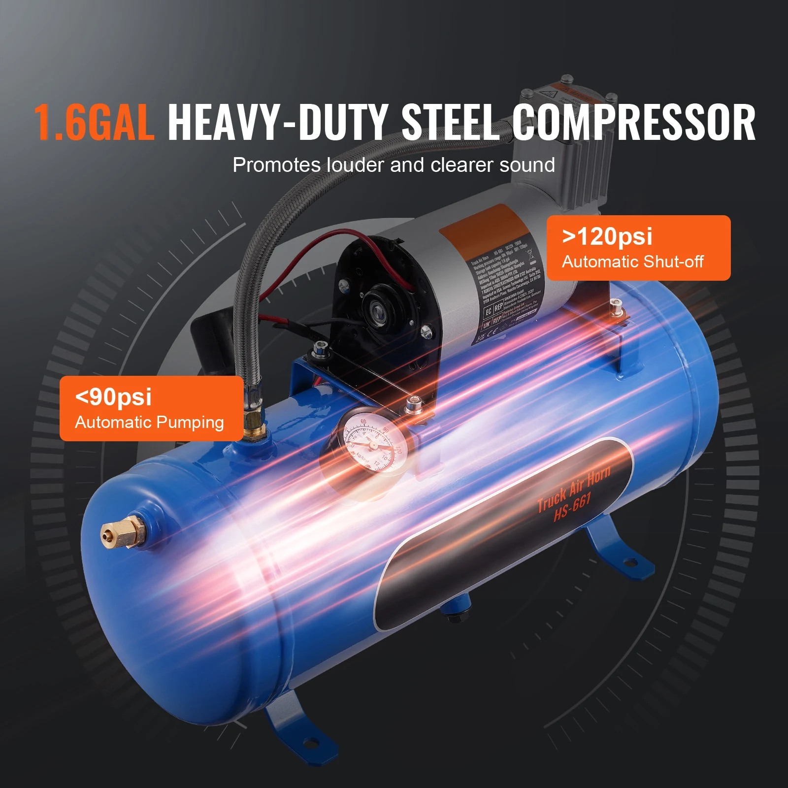مجموعة قرون القطار SucceBuy مكونة من 4 أبواق هواء بوق 150 ديسيبل ضاغط هواء 12 فولت مع خزان 3/6/10 لتر، لقطار الشاحنات الصغيرة