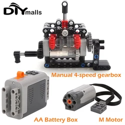 Moc High-Tech เกียร์4ความเร็วบล็อกรูปแบบการสร้าง8883เมตรฟังก์ชั่นพลังงานมอเตอร์บล็อกตัวต่อ8881 AA แบตเตอรี่ของขวัญของเล่น