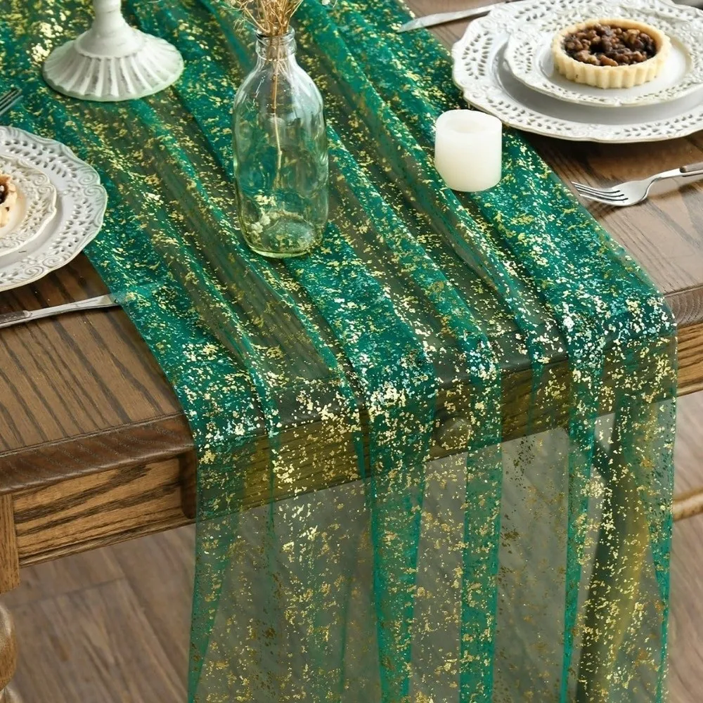 Decorative Metallic Foil Table Runner Sheer Metallic Sequin Glitter Table Runner Soft Sheer Table Runner Dining Table