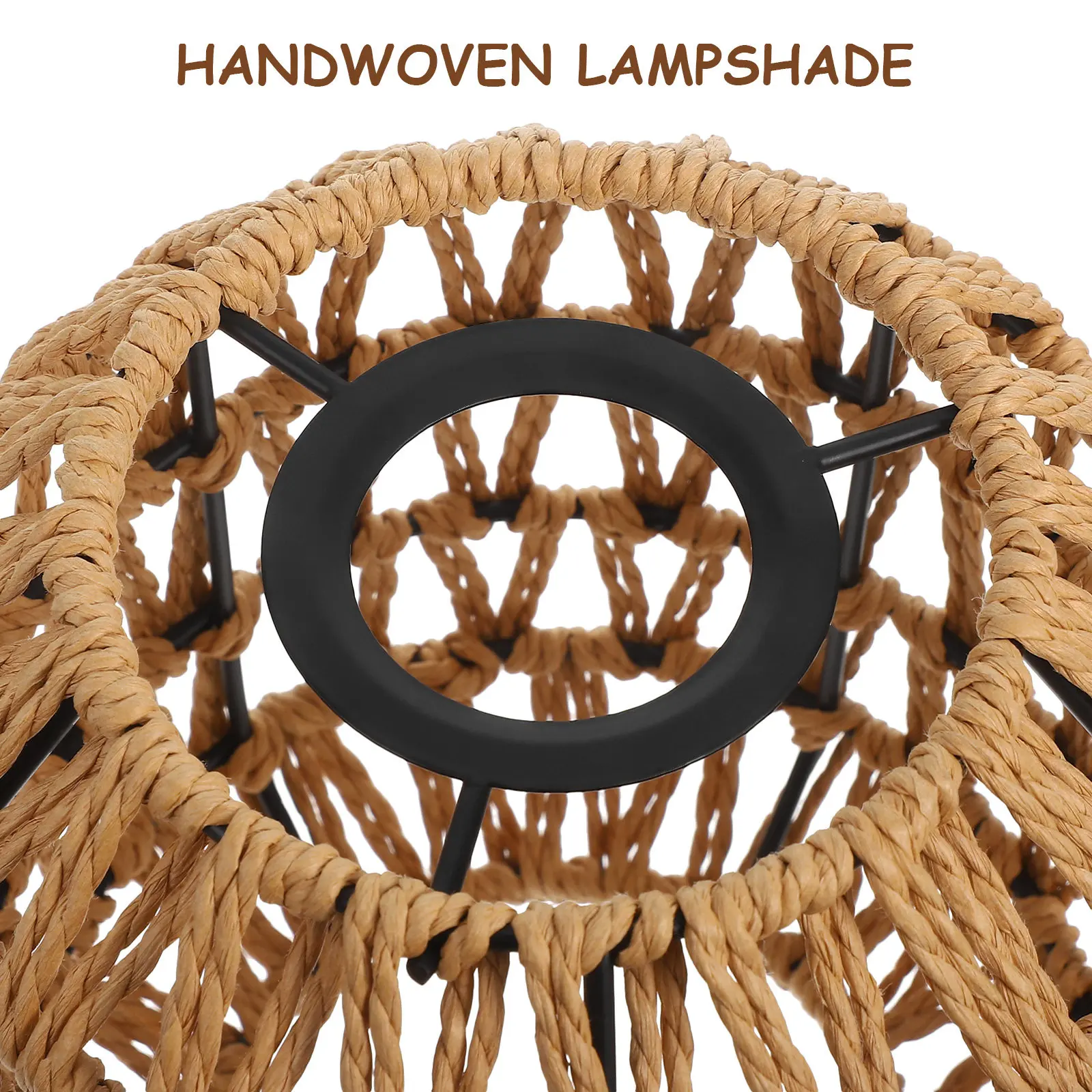Woven Paper Rope Iron Lampshade Rustic Pendant Lamp Shade Light Cover for Home Corridor Dining Woven Lamp Shade