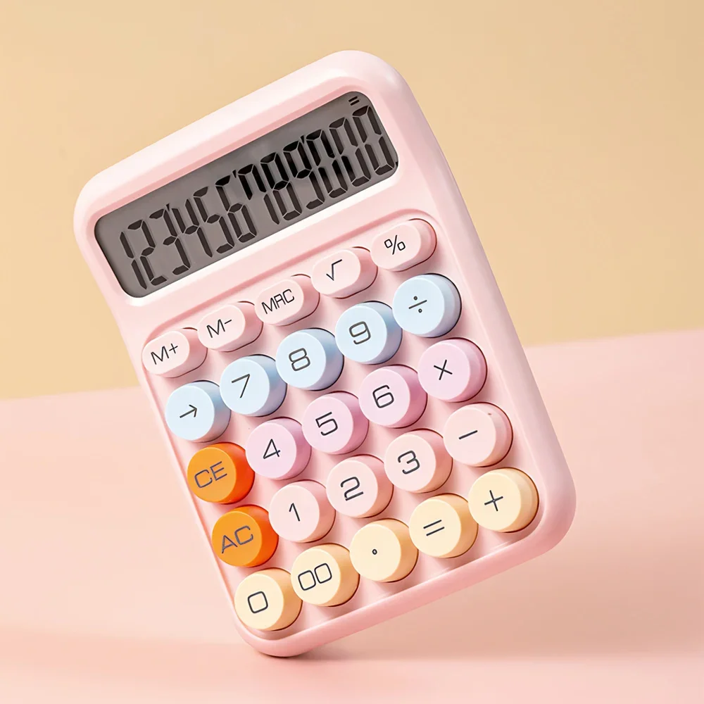 

Candy Color Calculators with Big Display Mechanical Dot Keyboard12-Digit Precision Desktop Calculator for Students Office Supply