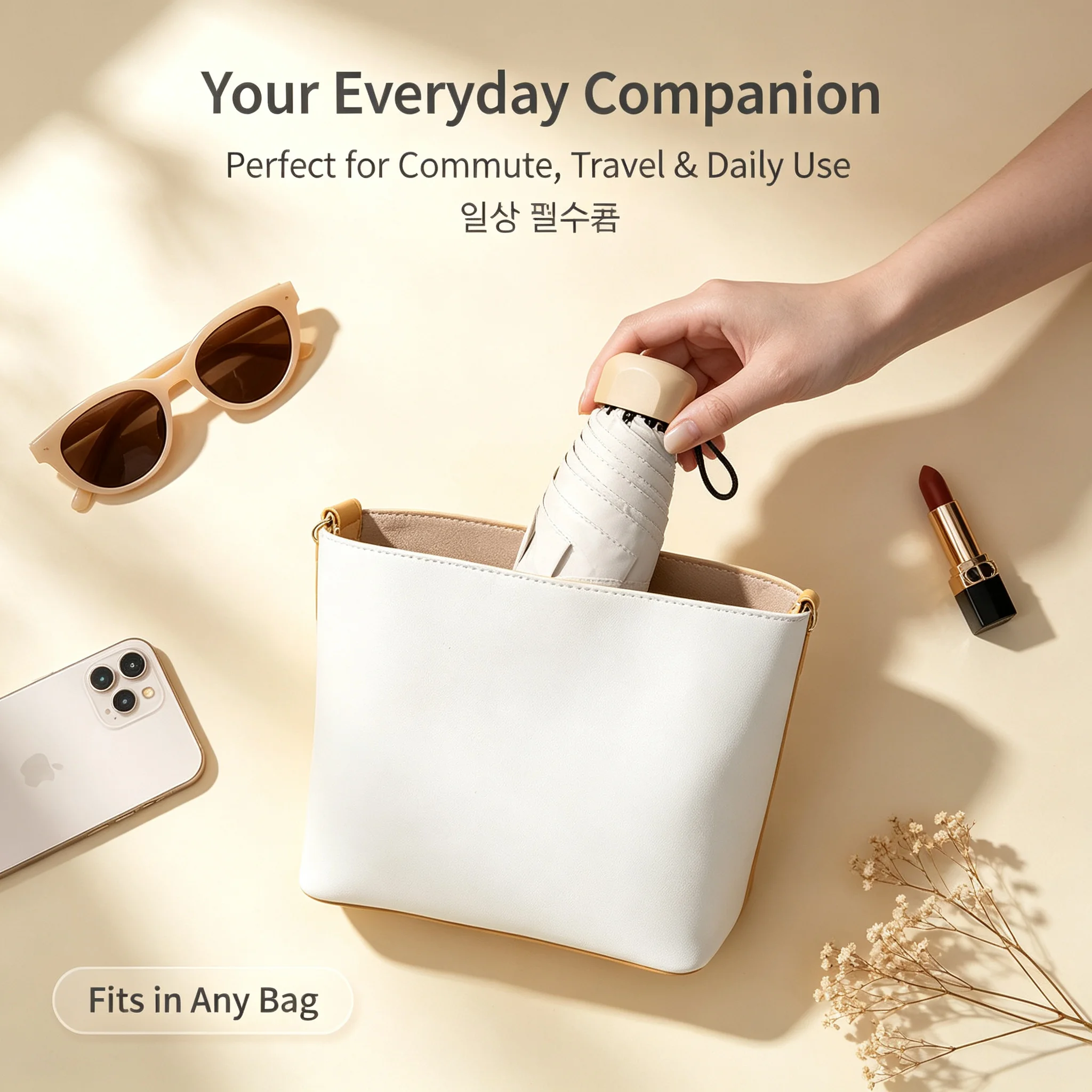 Compact 5‑Fold Manual Umbrella, Ultra‑Lightweight Travel Sun Parasol, UV‑Protective Shade for Outdoor Sun‑Rain Use, City Commute