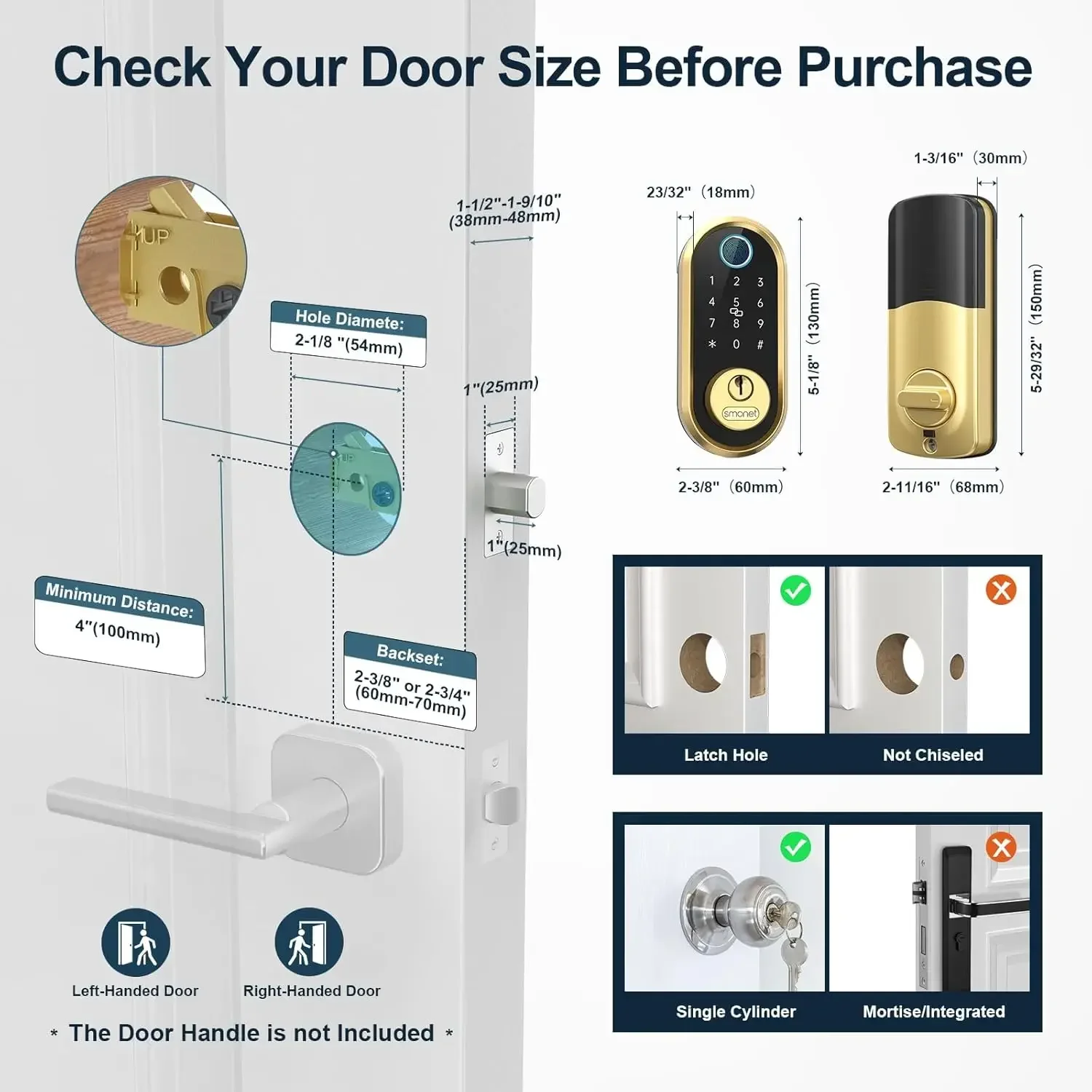 สมาร์ทล็อค SMONET บลูทูธ Keyless Entry ปุ่มกดสมาร์ท Deadbolt-ลายนิ้วมืออิเล็กทรอนิกส์ Deadbolt ล็อค,Remote Ekeys Sharing,