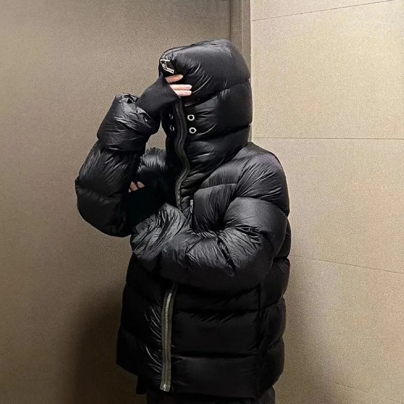 Winter Men's Down Jacket Coat Dark Style Shark Head Masked Zipper Goose Down Warm Regular Down Jacket Coat For Men And Women