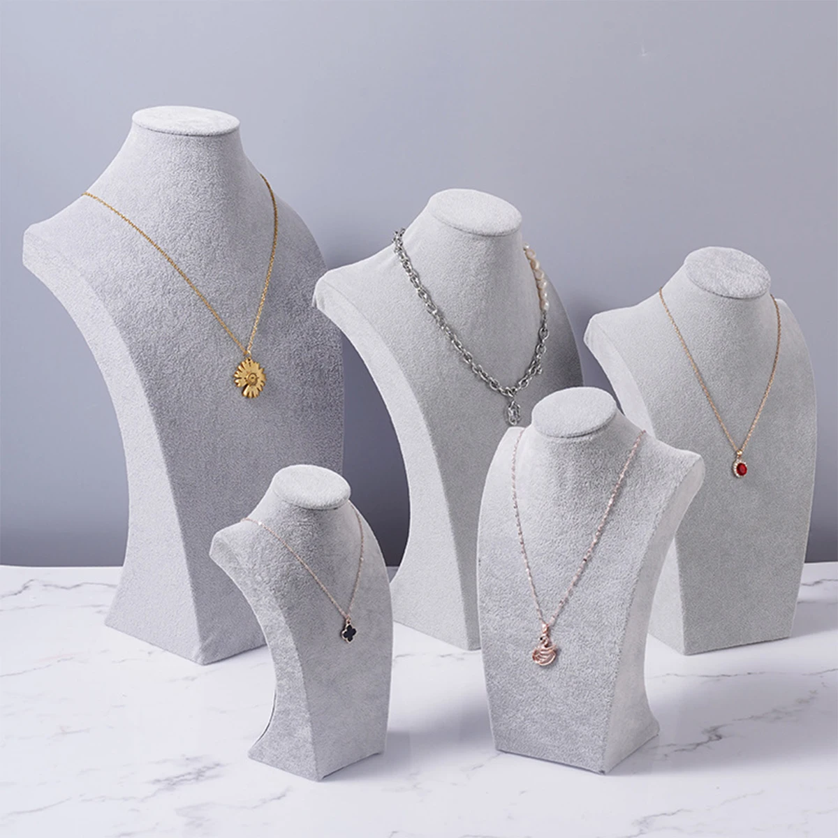 1PCS Fleece Portrait Model Necklace Display Stand Jewelry Neck Model Hanging Stand Counter Window Jewelry Storage Organizer