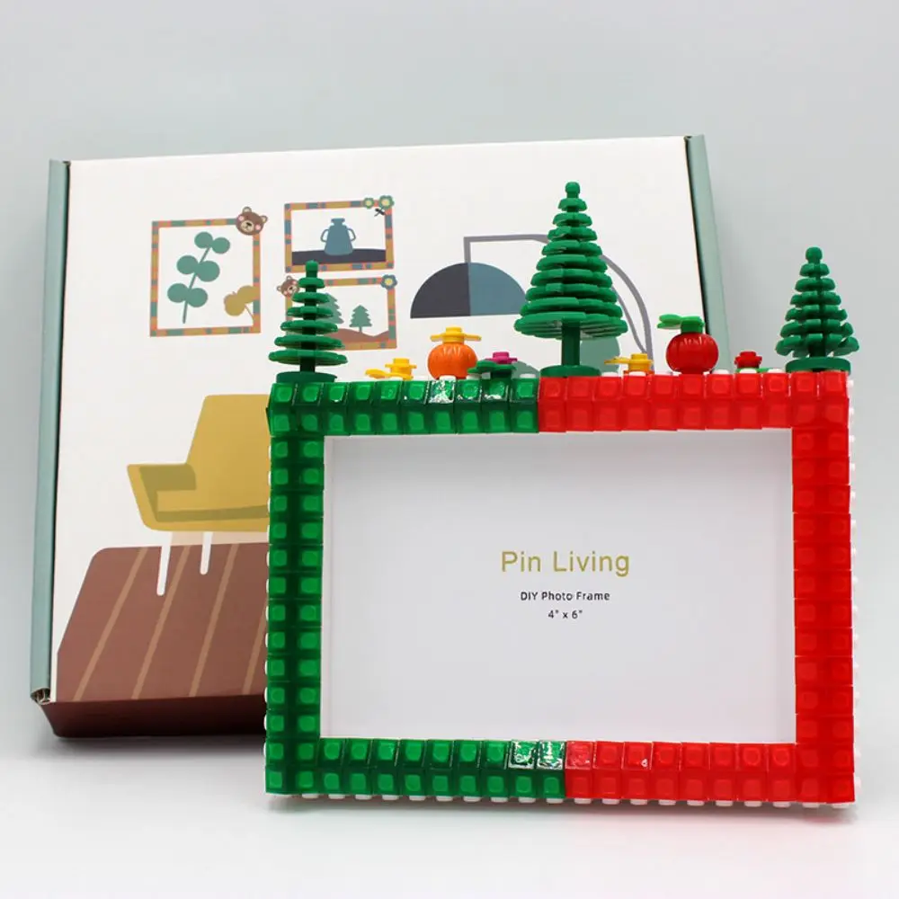 

DIY Christmas Children Building Blocks Photo Frame Creative Handmade Red And Green Color For Matching Child Educational Phoframe