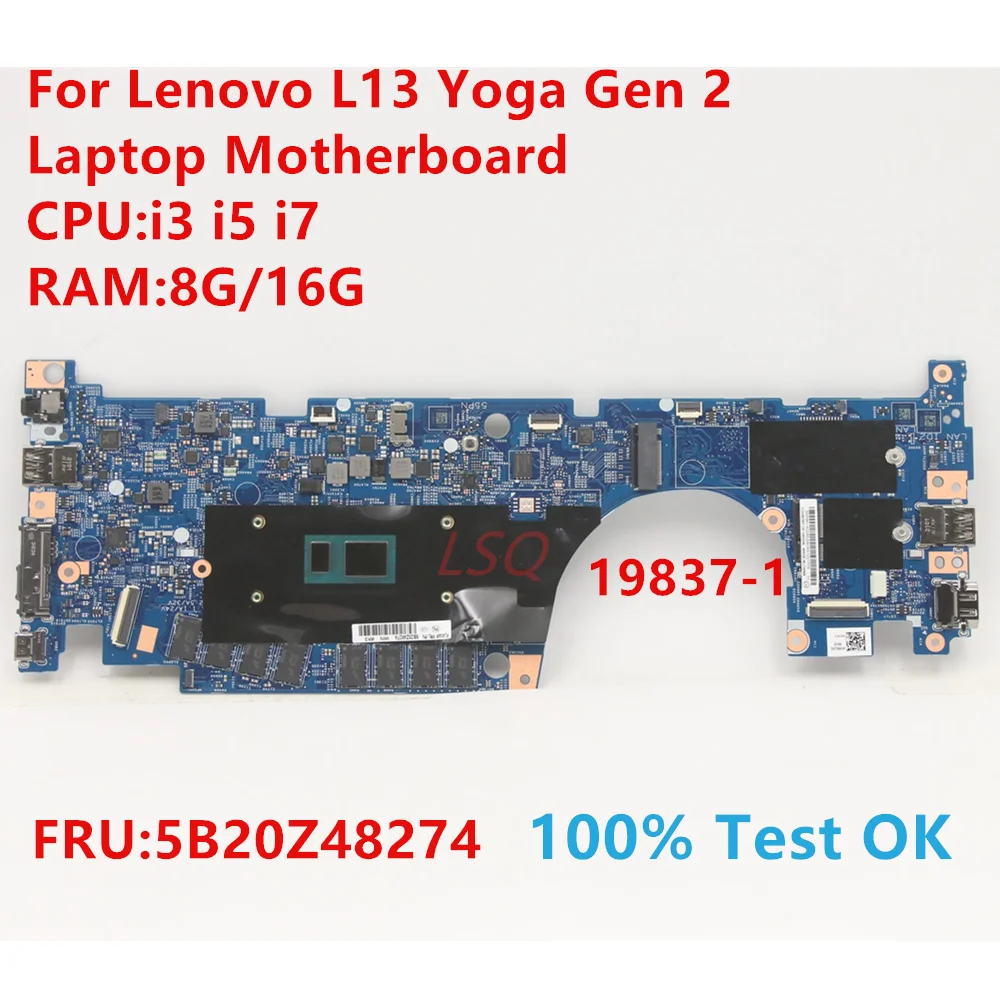 19837-1 For Lenovo L13 Yoga Gen 2 Laptop Motherboard With CPU:i3 i5 i7 FRU:5B20Z48274 100% Test OK