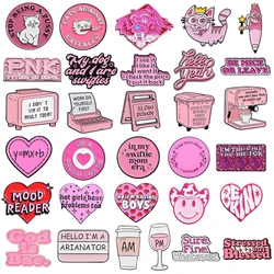 Personality Pink Girl Metal Brooch Cat Tiger Pencil Coffee Heart Cowboy Wine Hot Girl Cartoon Badge Punk Lapel Pins Jewelry Gift