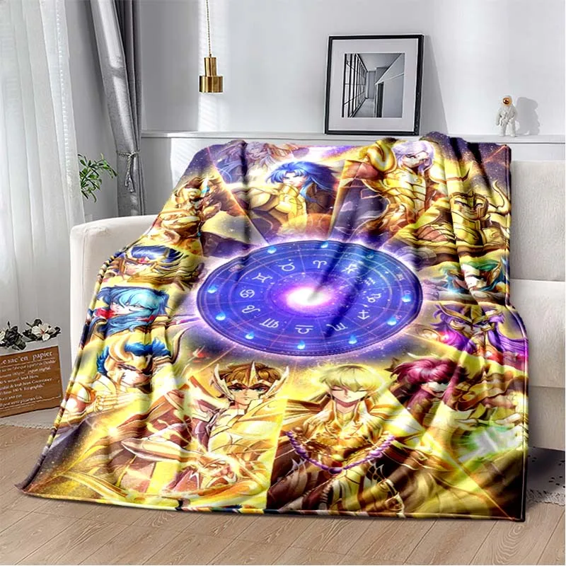 HD Saint Seiya Anime Flannel Throw Blanket Soft Warm Popular Hot Cartoon Print For Sofa Bedroom Couch Home Decoration Xmas Gift