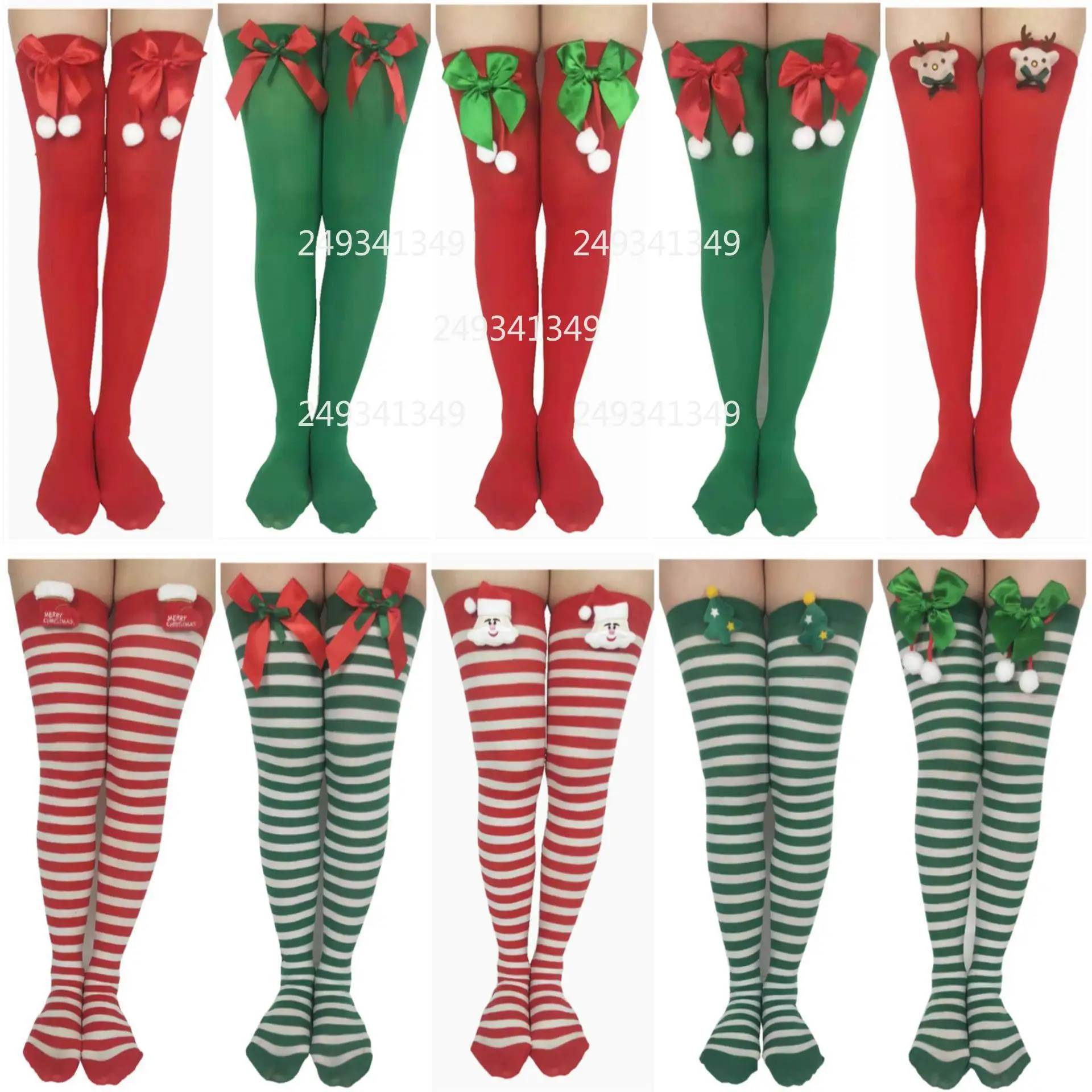 Medias navideñas para Cosplay, accesorios de disfraz con lazo para mujer, medias hasta el muslo para actuación de fiesta de Navidad, regalos para festivales