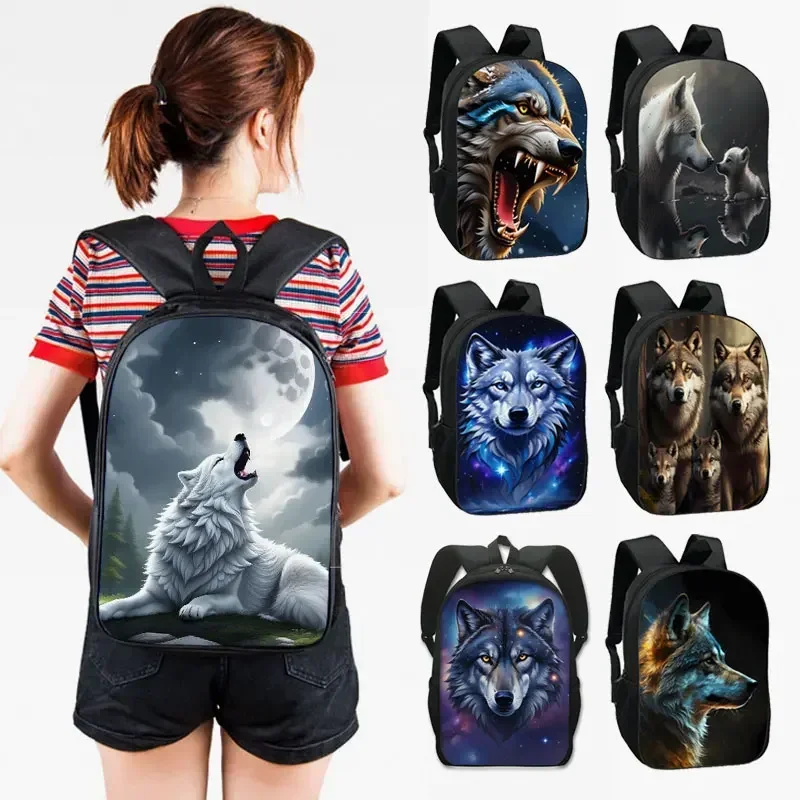 Howling Wolf Pattern Backpack Baby Wolves Schoolbag Wolf Under The Moonlight Bookbags for Teenager Day Bag Laptop Backpack