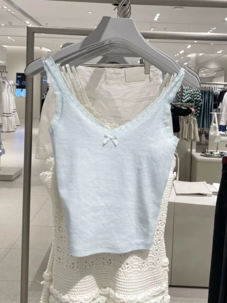 Lace  Knot Strap Vest Women's Spring Summer New Large Size Fat MM Inner Wear Outer Wear Slim Fit Base Top