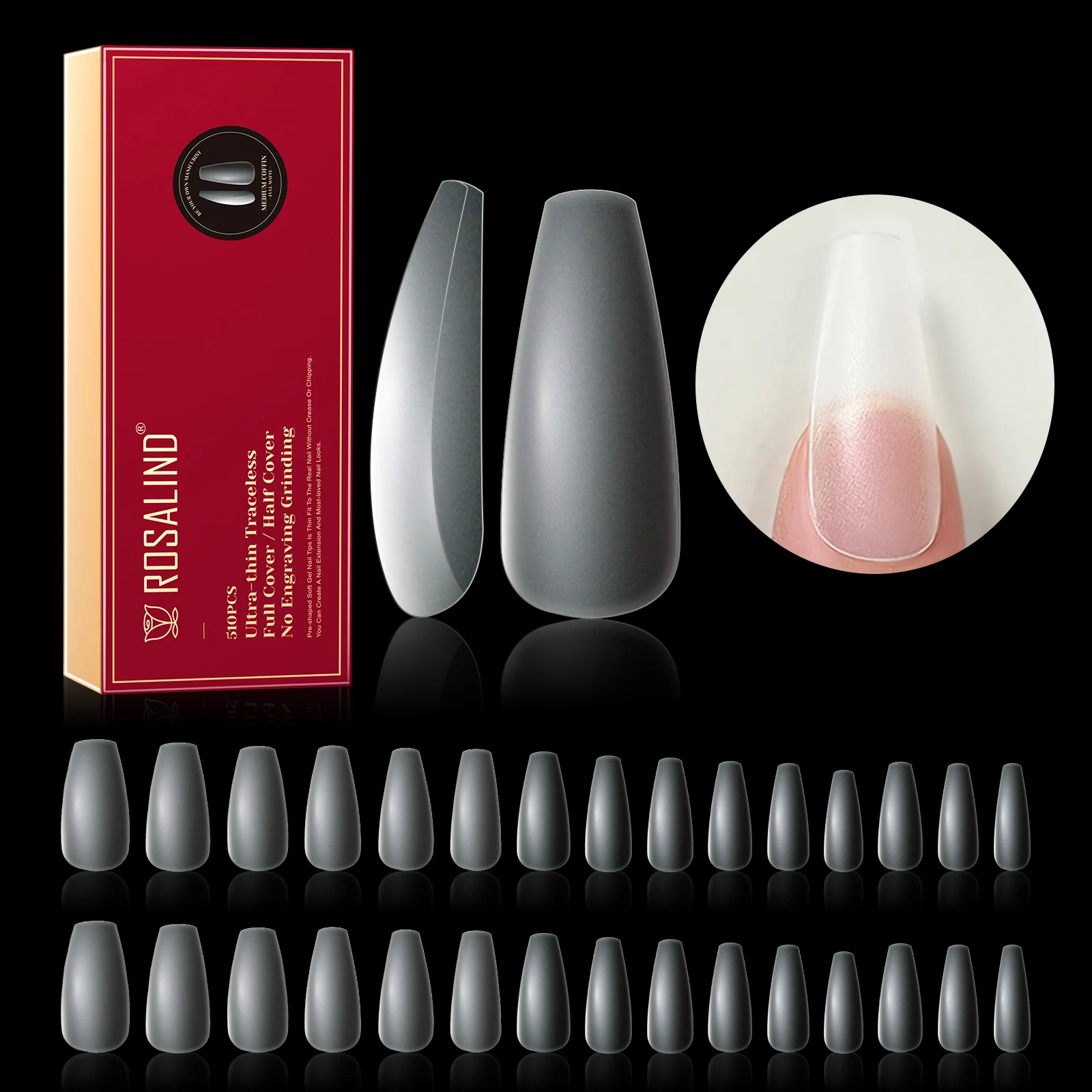 Rosalind 510PCS Full Matte Short Almond Fake Nail Tips Acrylic Full Cover Gel Nail Tips DIY Salon Nail Extension False Nails