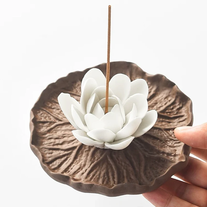 Creative Ceramic Small Incense Burner, Home Living Room Retro, Tea Ceremony Zen Decorations, Lotus Fragrance Insertion Seat, 1Pc