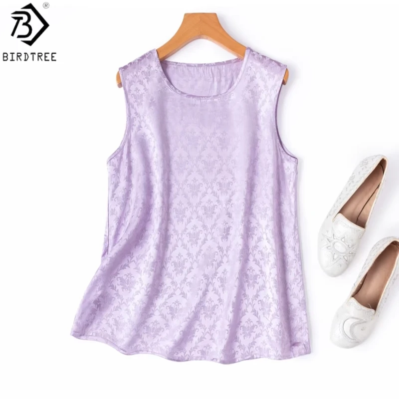 

Женская майка Birdtree из 40,1% шелка, базовая повседневная стильная модель, жаккардовый атласный жилет без рукавов, новинка весны 2026 T63510JF