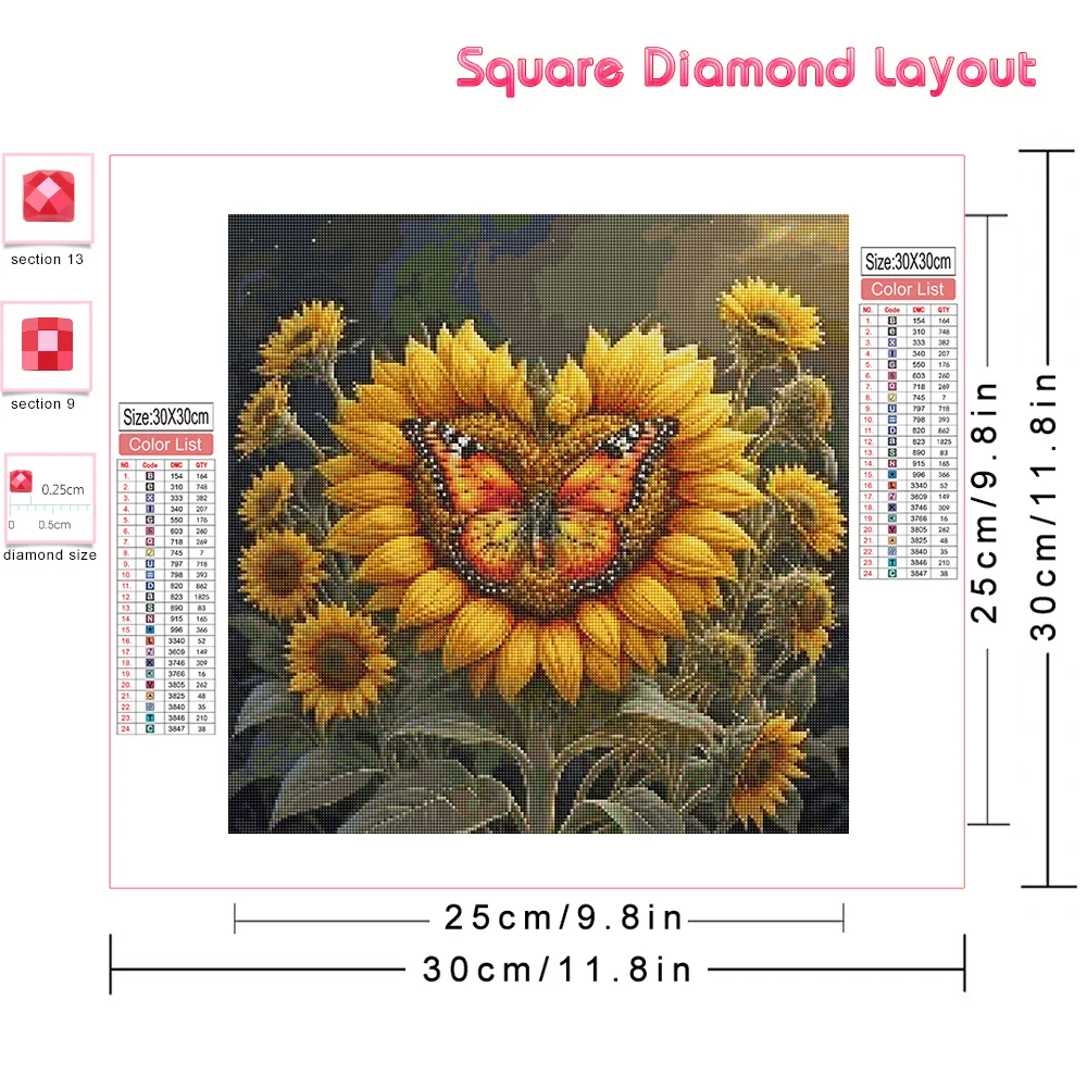 Huacan Diy 5d Diamond Mosaic Sunflower Full Round Sqaure Drill Painting Animal Butterfly New Collection Home Decor Rhinestone