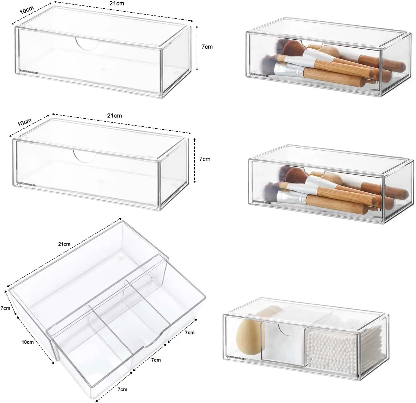 Mini Acrylic Makeup Drawers Organizer Stackable Bathroom Drawer with Divider Transparent Sunglasses Cabinet Desk Storage Box