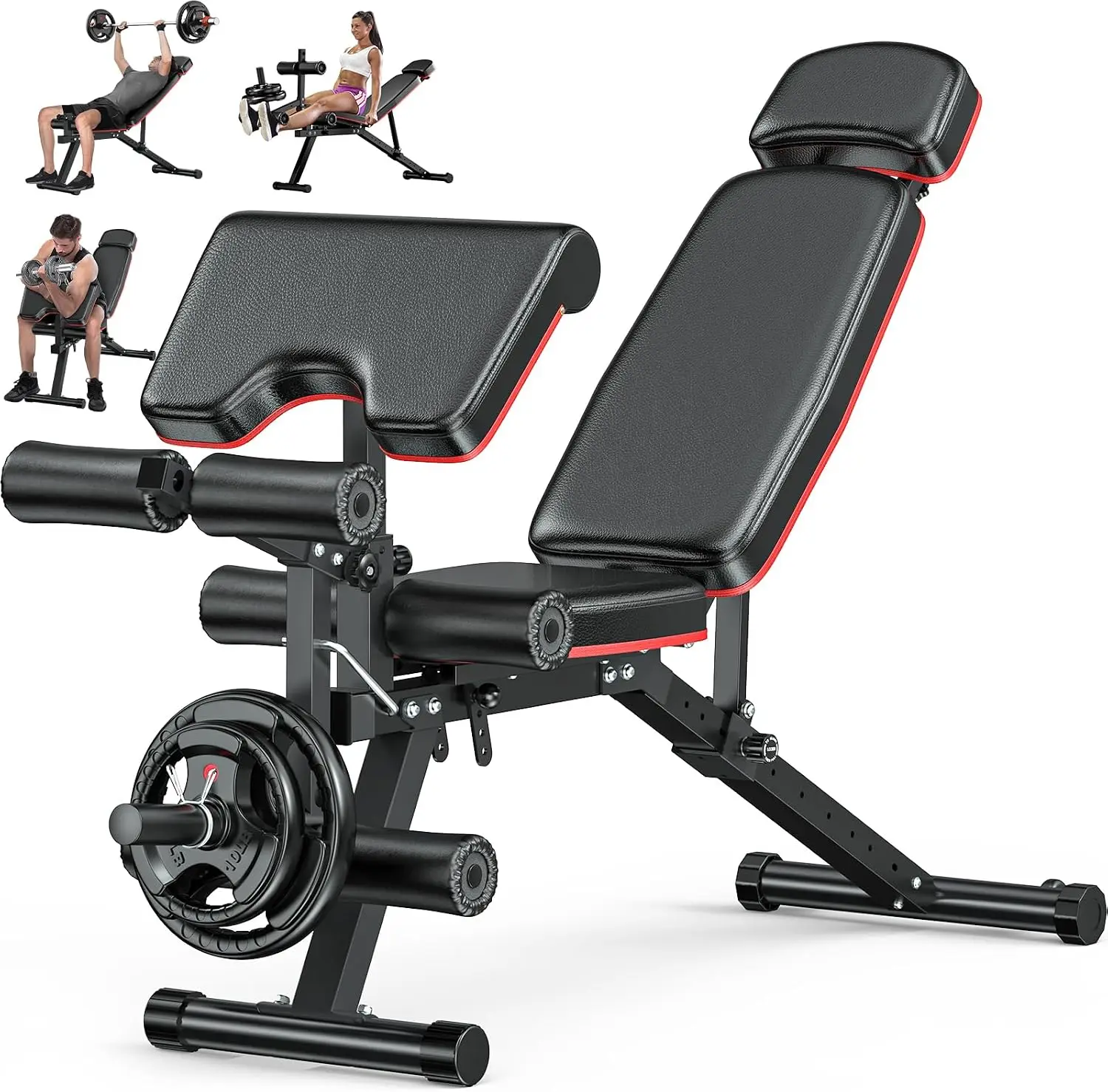 Adjustable Weight Bench with Leg Extension & Curl, Extended Headrest, 900LBS Preacher, Incline Decline Flat