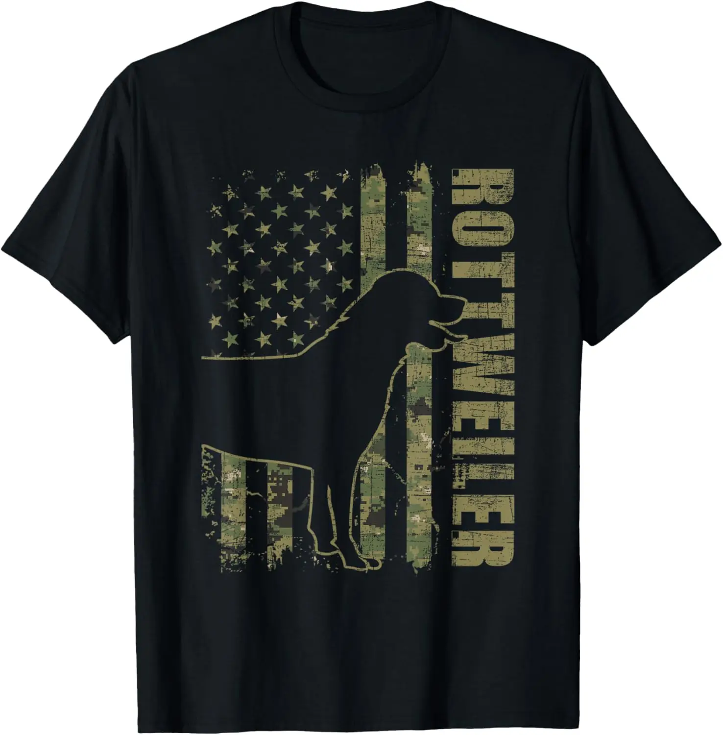 Rottweiler American Flag Camo Silhouette Men's Short Sleeve Cotton T-Shirt Casual Streetwear Tee