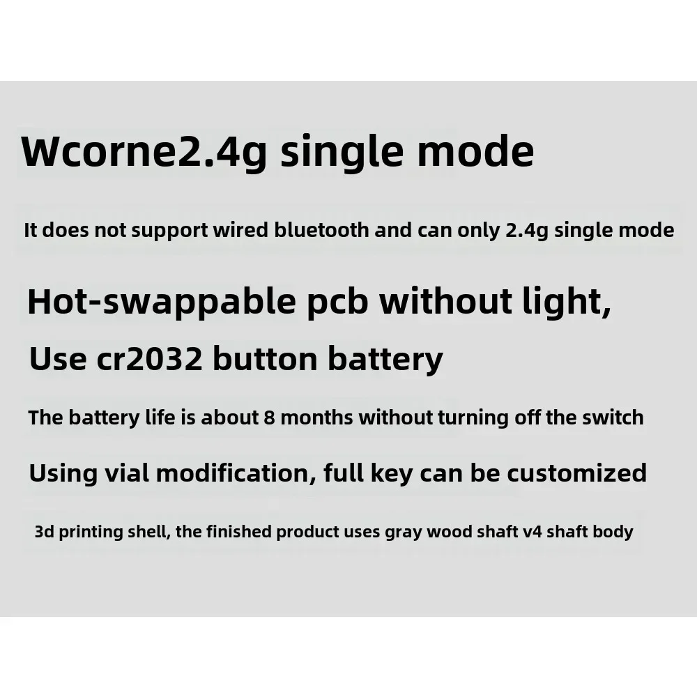 WCORNE V4.1 Wireless Split Keyboard 2.4G DIY Hot Swap VIAL Key Change High Quality Kit No Shaft Body and Keycap Ergonomic Design