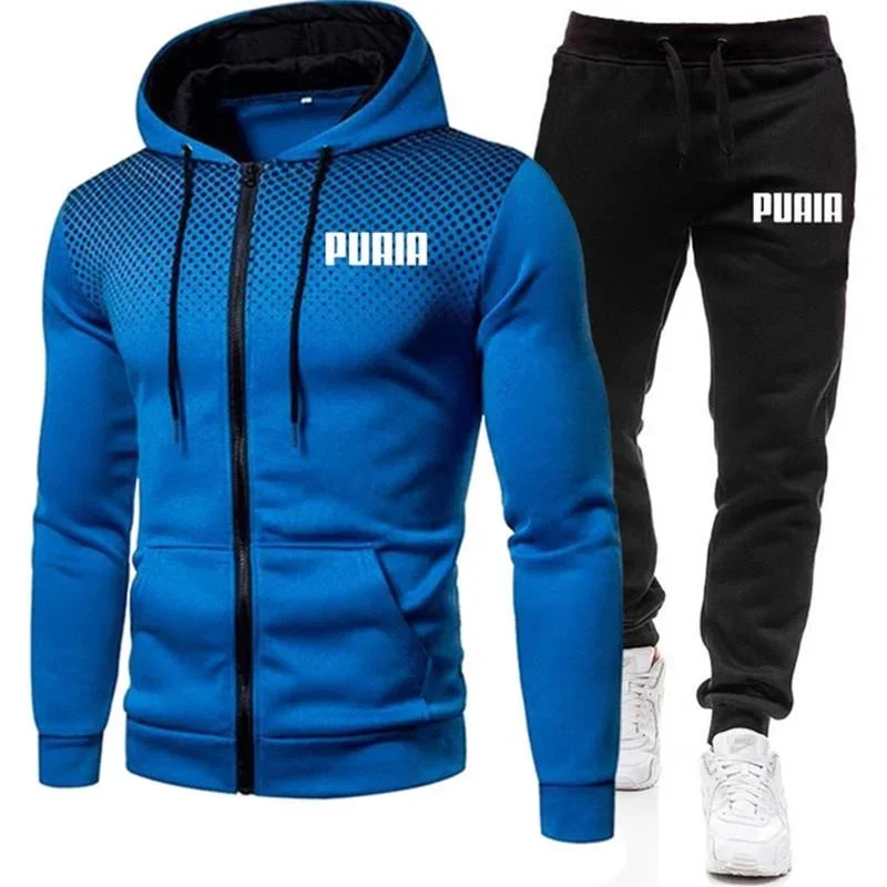 Conjunto de 2 piezas con cremallera para hombre, chaquetas con capucha y pantalones deportivos informales, chándales para correr al aire libre,