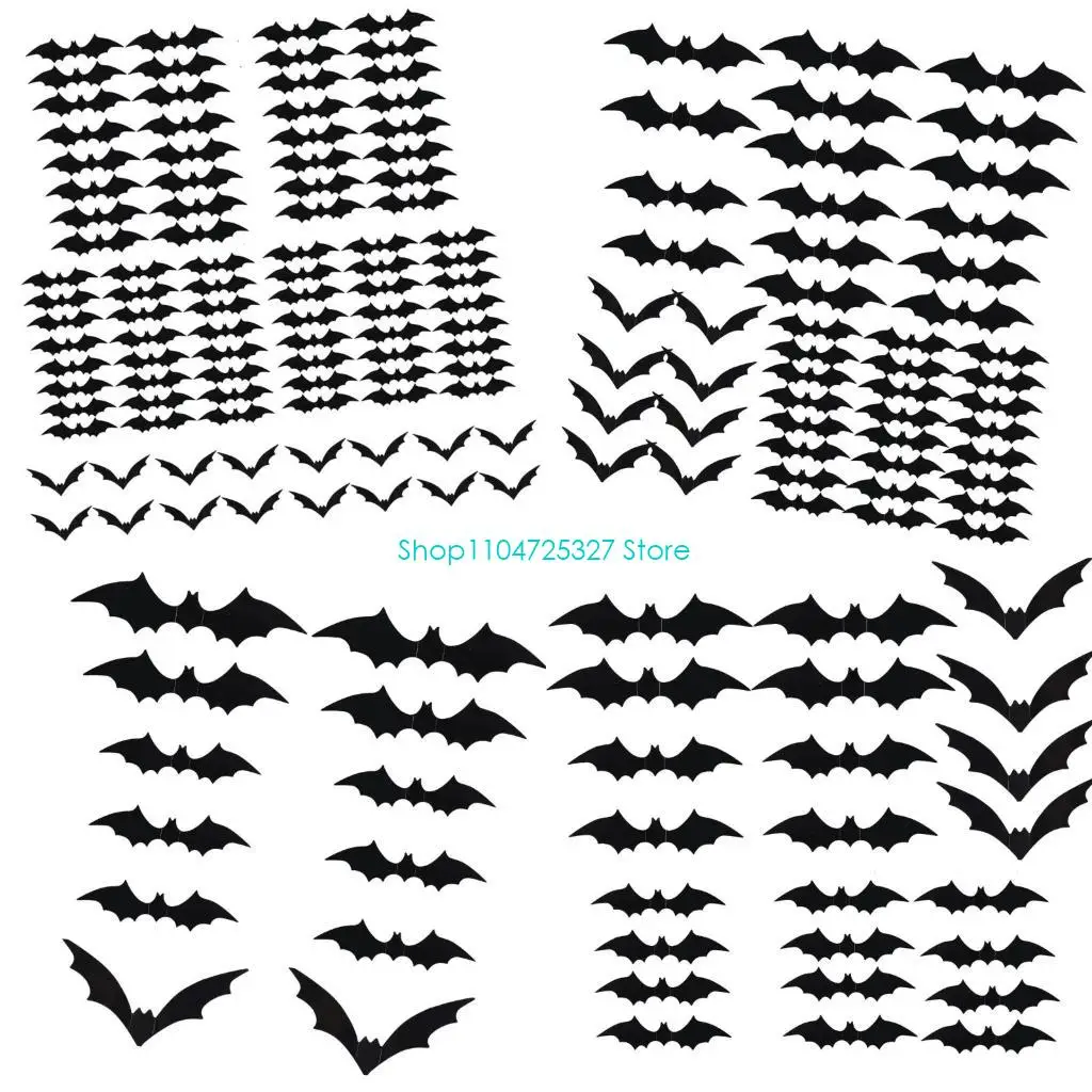 D8KF Realistic Bat Wall Decals Waterproof Adhesive PVC Clings Halloween Decorations
