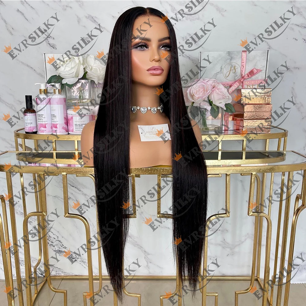 Glueless 5x5 HD Lace Closure Human Hair Wigs with Baby Hair Jet Black Color for Women Bone Straight Full Lace Wig 360 Frontal Wi