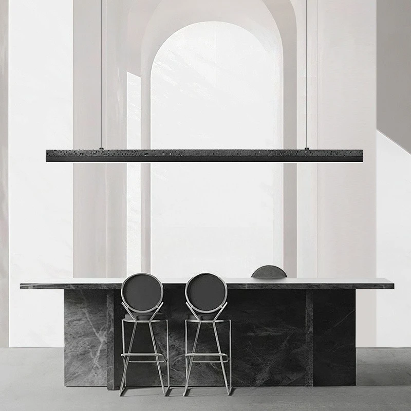 &*Q Italian minimalist black hole stone restaurant bar chandelier designer Nordic simple one-word long copper dining