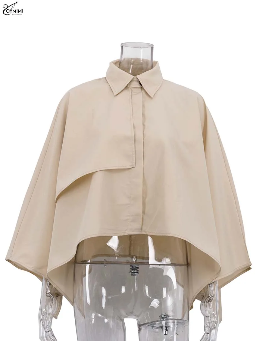Oymimi Mode Khaki Lose Frauen Shirts Elegante Revers Taschen Langarm Shirts Casual Einreiher Solide Hemd Streetwear